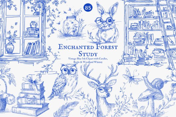Download Forest Study Blue Ink Illustration Png - Forest Collection