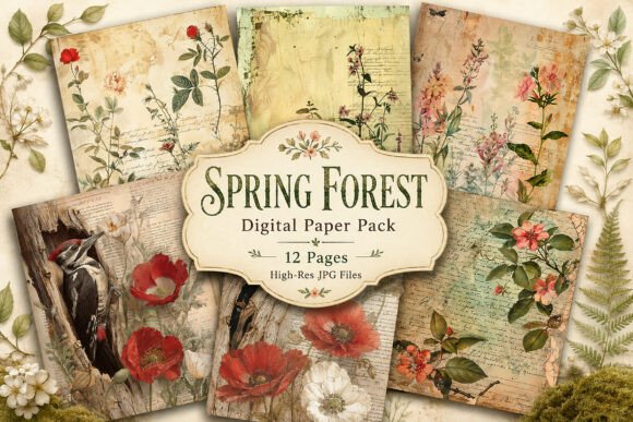 Download Vintage Forest Botanical Digital Paper - Forest Collection
