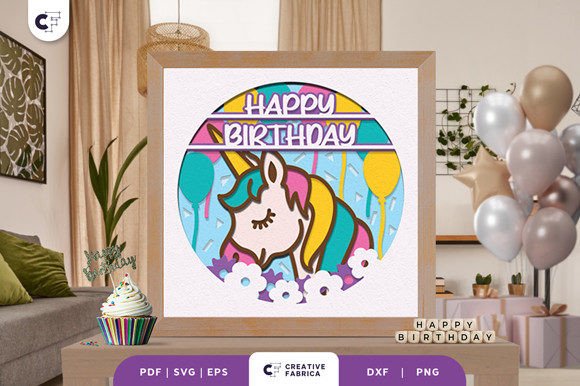 Download Unicorn Birthday Girl 3D Shadow Box SVG - Svg Collection